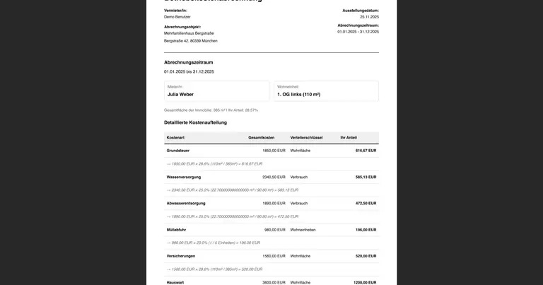 Nebenkostenabrechnung Vorlage 2026: Excel & PDF kostenlos - Ratgeber für Vermieter | vermieter1.de