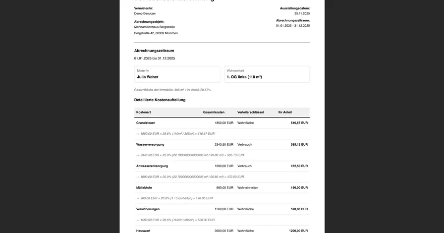 Nebenkostenabrechnung Vorlage 2026: Excel & PDF kostenlos - Ratgeber für Vermieter | vermieter1.de