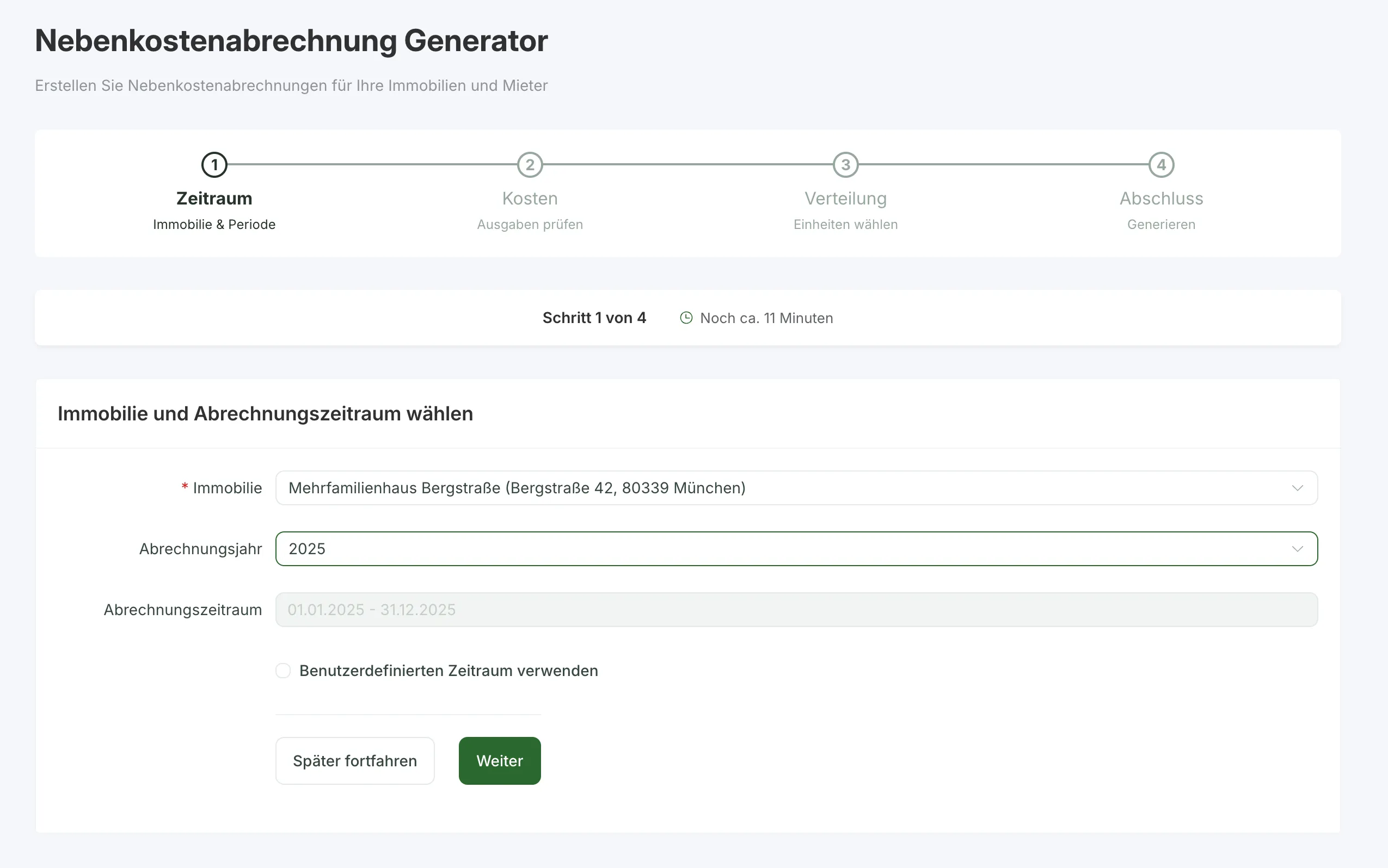 Abrechnungszeitraum auswählen