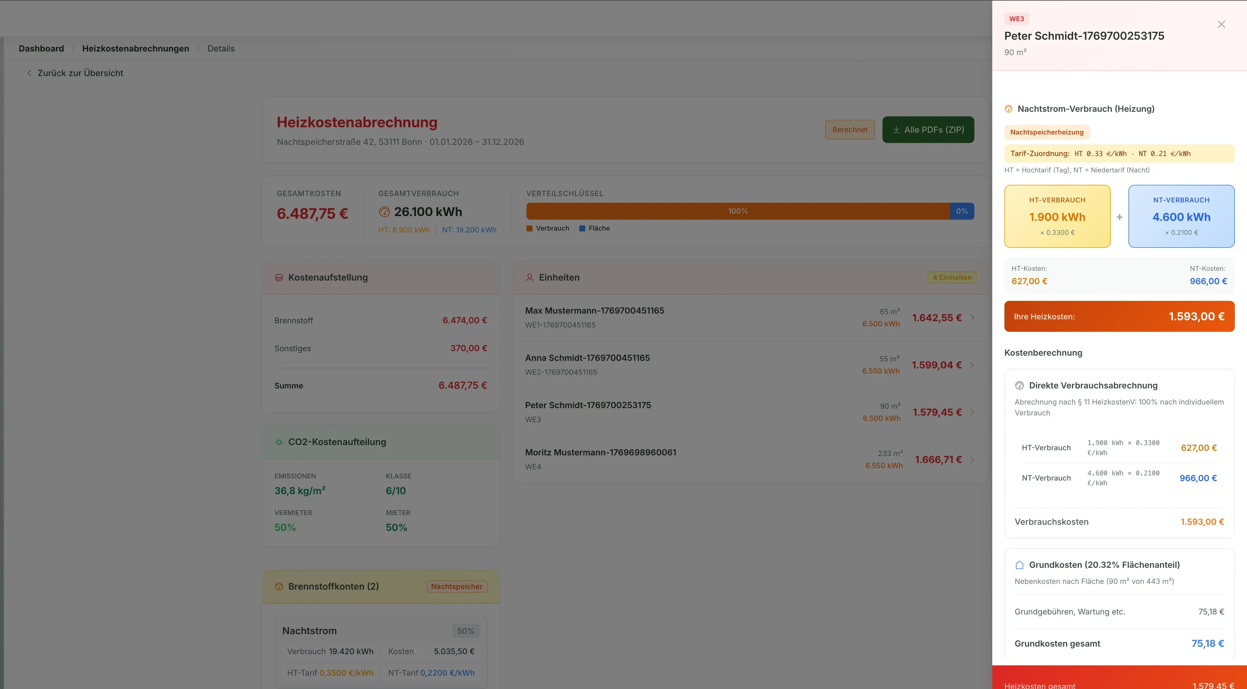 Brennstoffkonto mit HT/NT-Eintrag