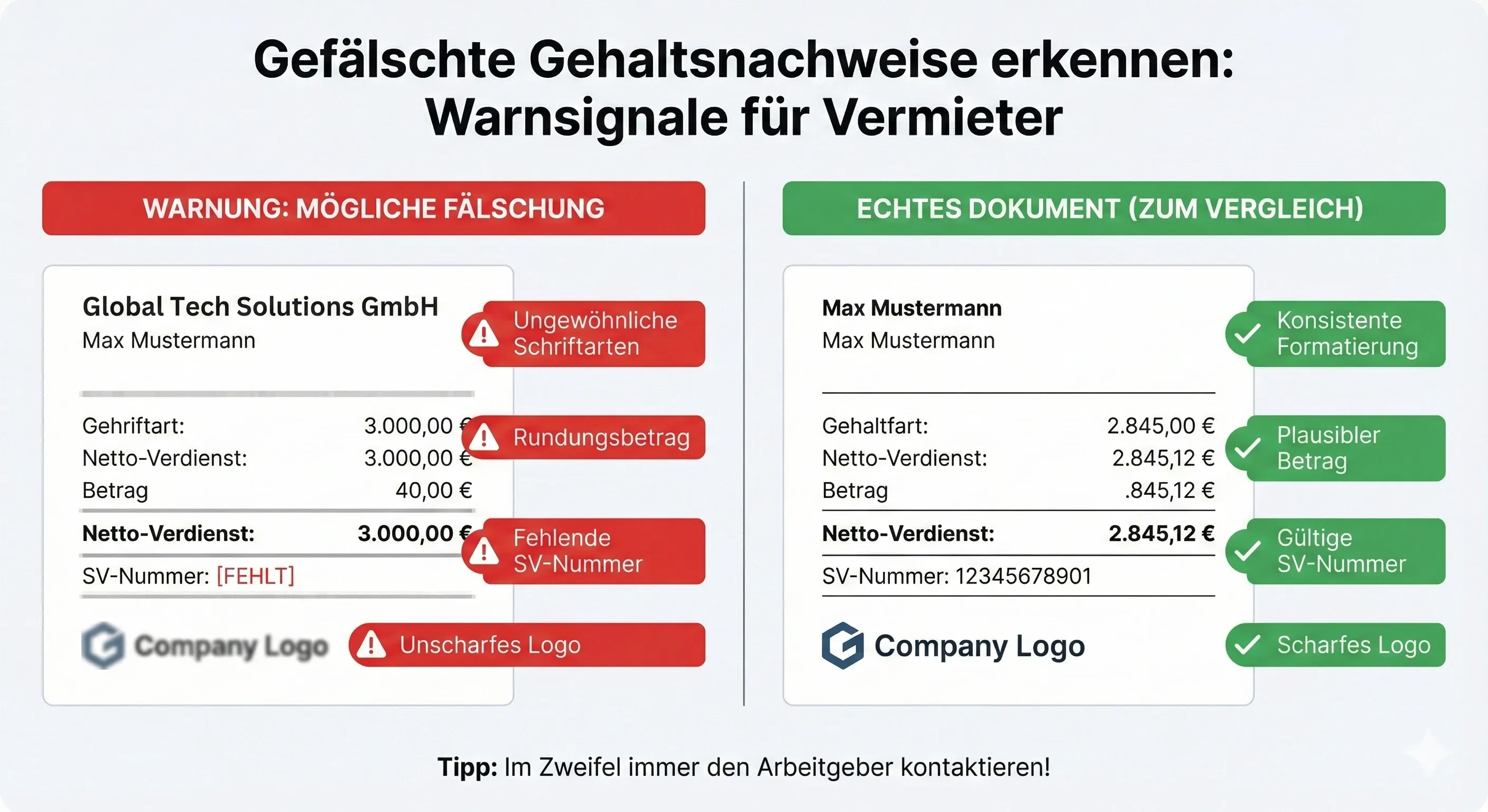 Beispiel: Warnsignale bei gefälschten Gehaltsnachweisen erkennen