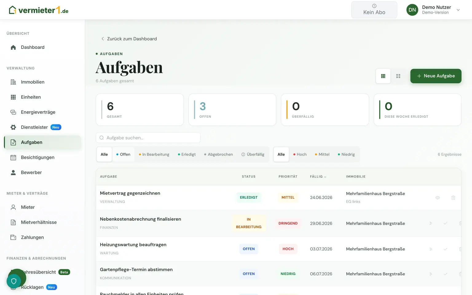 Aufgaben – Produktansicht mit Beispieldaten