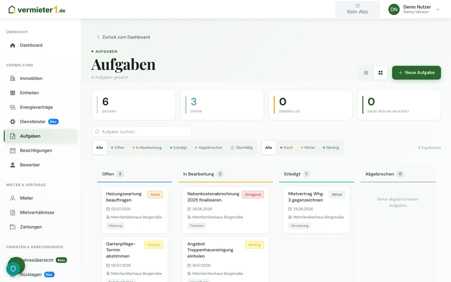 Aufgaben in Tabellen- und Kanban-Ansicht