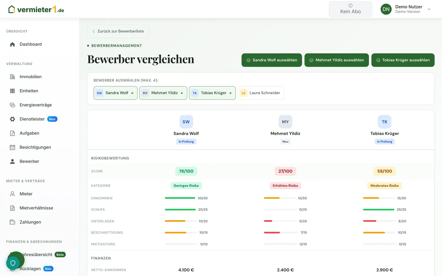 Bewerbervergleich Seite an Seite