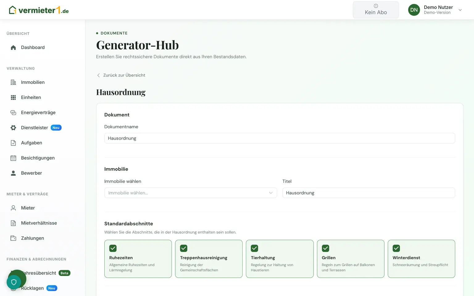 Hausordnung, Reinigungs- und Müllplan