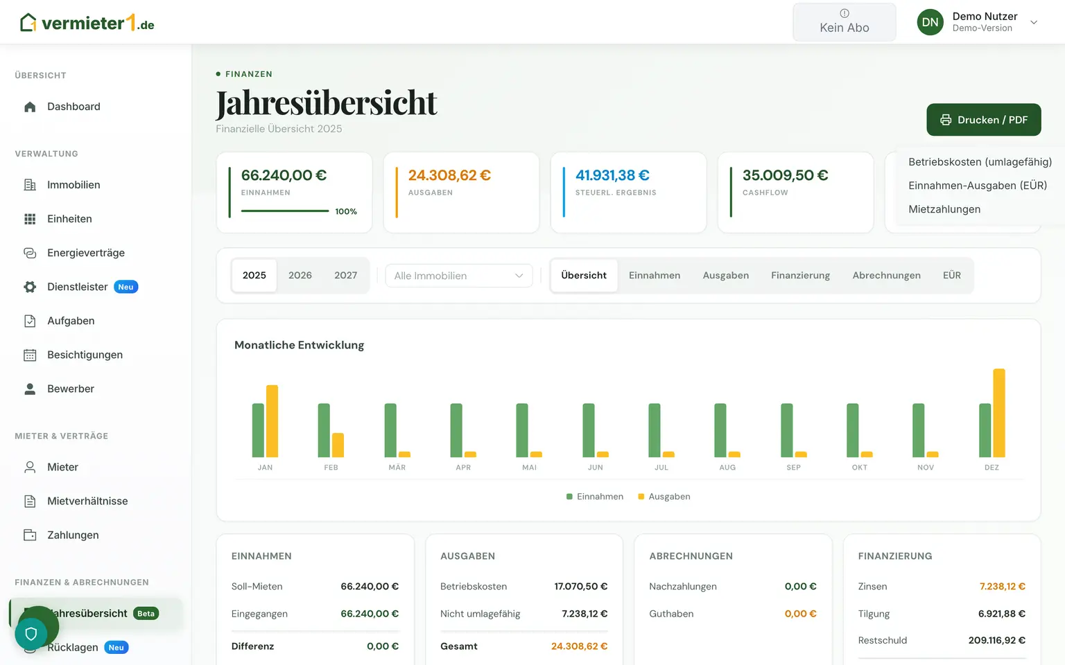 PDF-Reports der Jahresübersicht