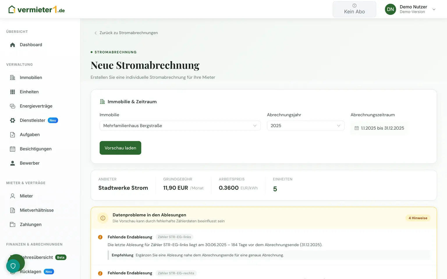 Tagesanteilige Stromabrechnung bei Mieterwechsel
