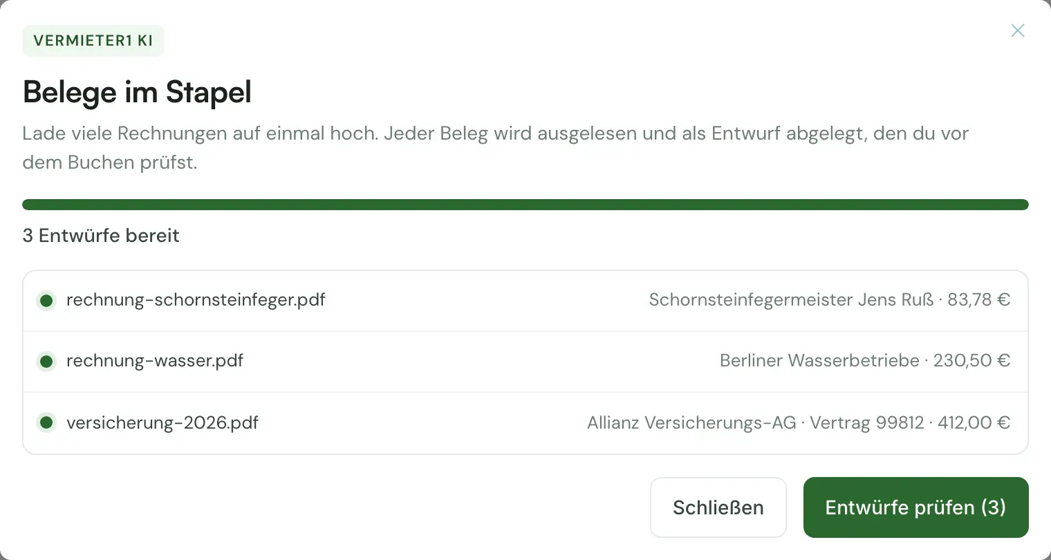 Belege im Stapel hochladen und als Ausgaben vorgeschlagen bekommen