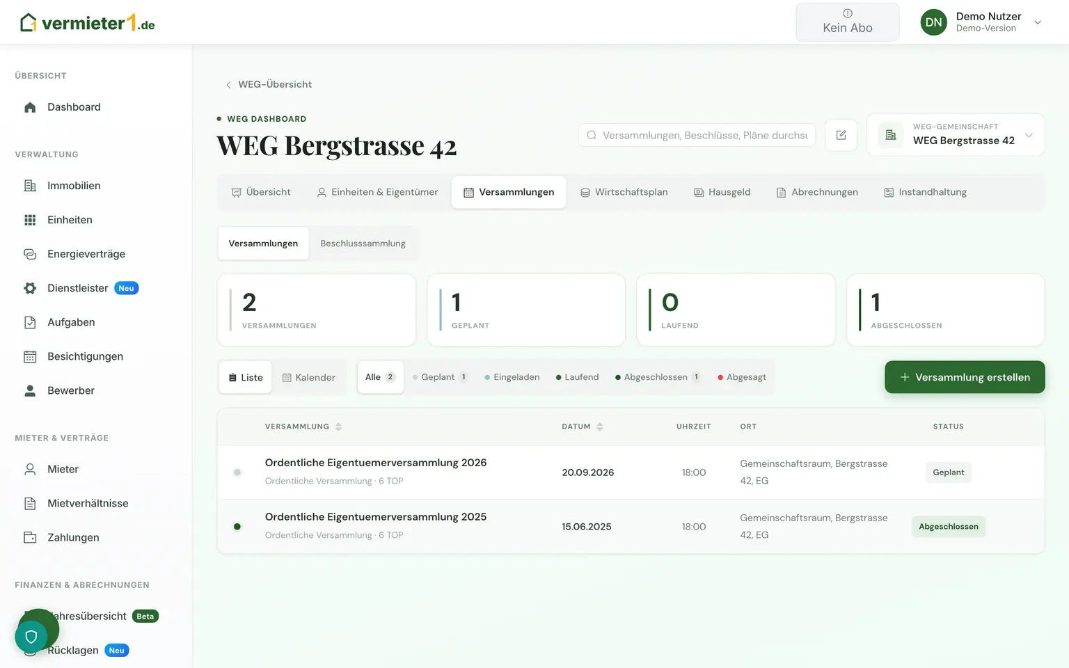 WEG Versammlung planen