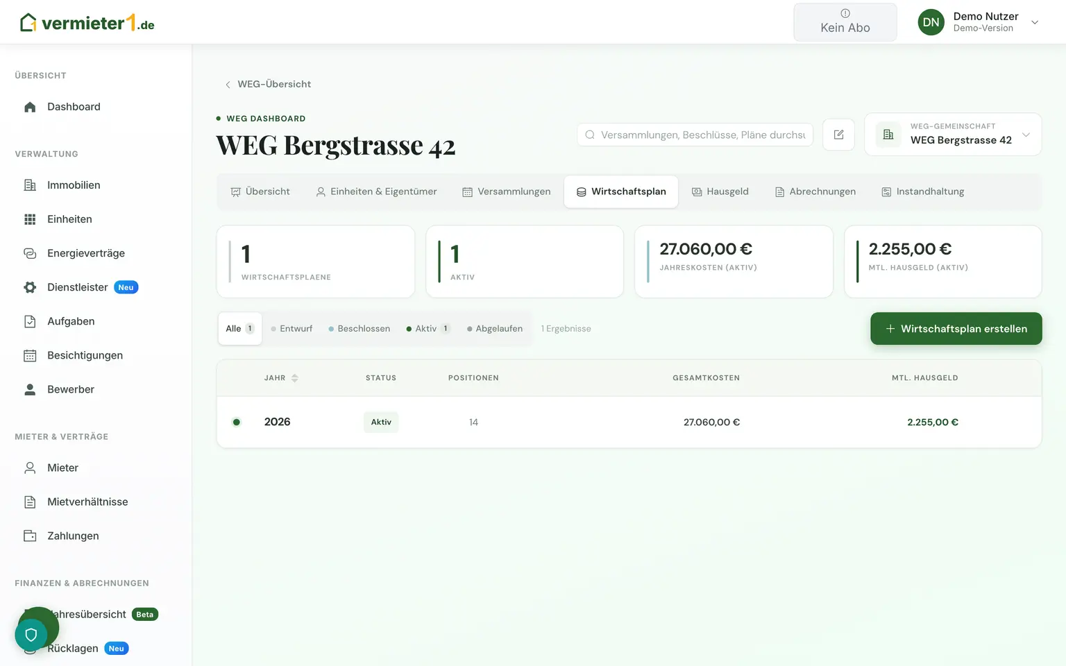 WEG Wirtschaftsplan erstellen