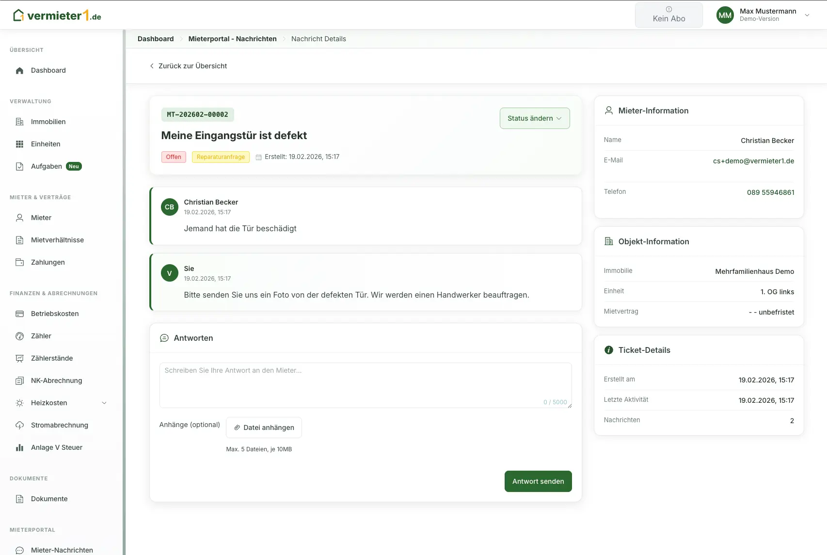 Ticket-Detail im Backend