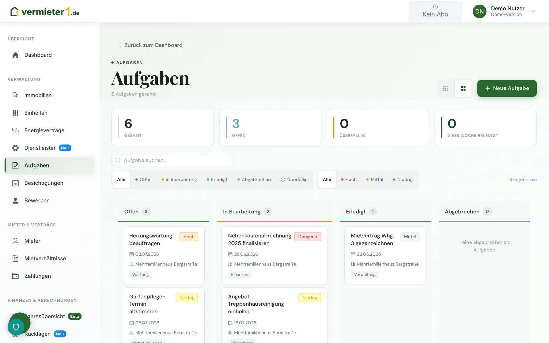 Aufgaben in Tabellen- und Kanban-Ansicht