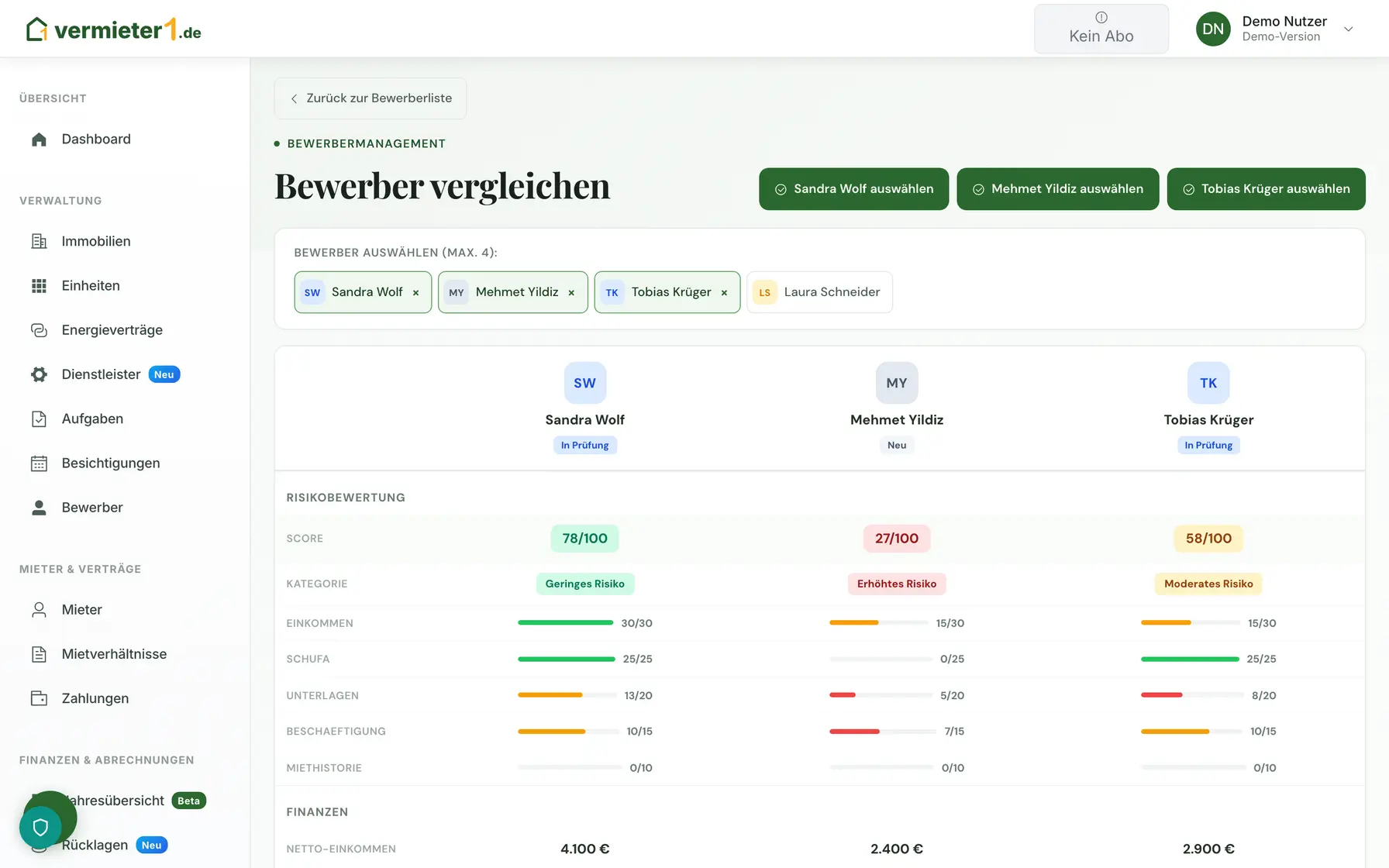 Bewerbervergleich Seite an Seite