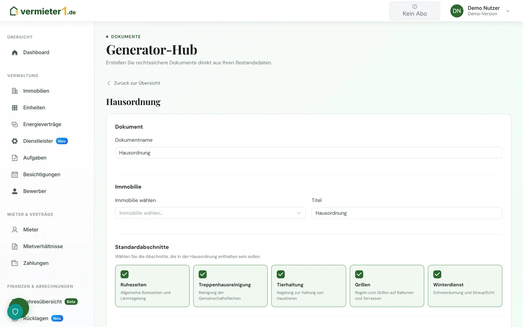 Hausordnung, Reinigungs- und Müllplan