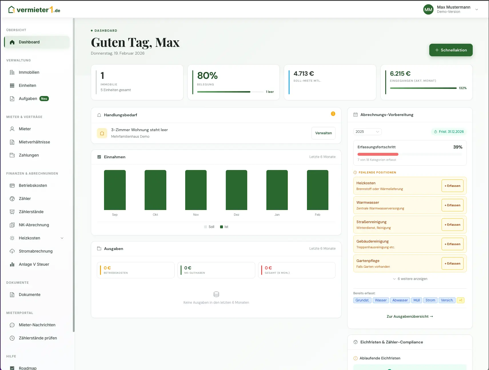 Zahlungsübersicht Dashboard