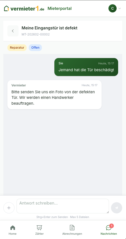 Mieterportal Chat und Ticket-System