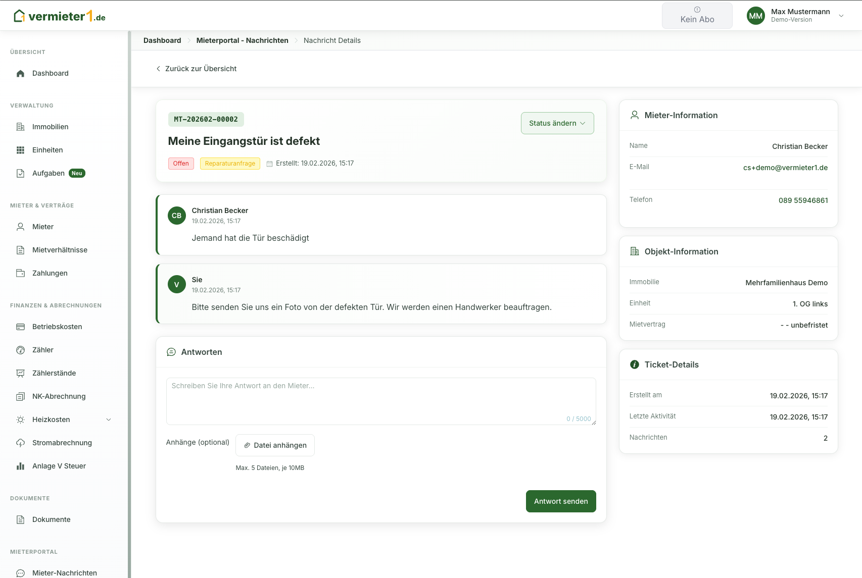 Ticket-Detail im Backend