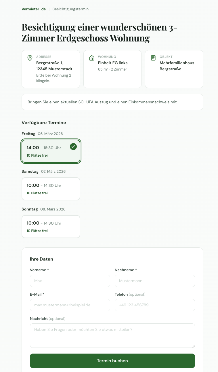 Besichtigungstermine Übersicht