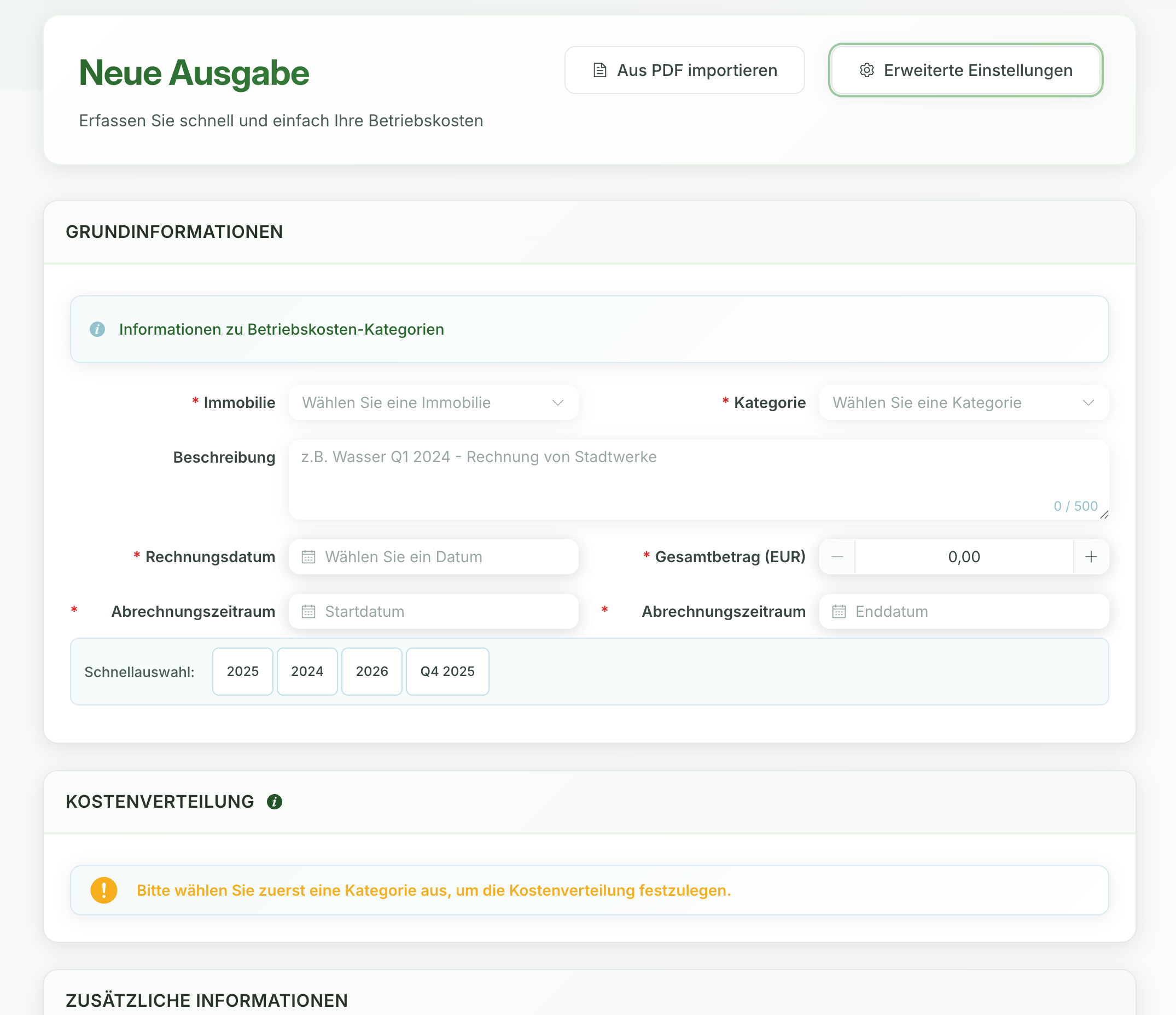 Betriebskosten Simple und Advanced Modus