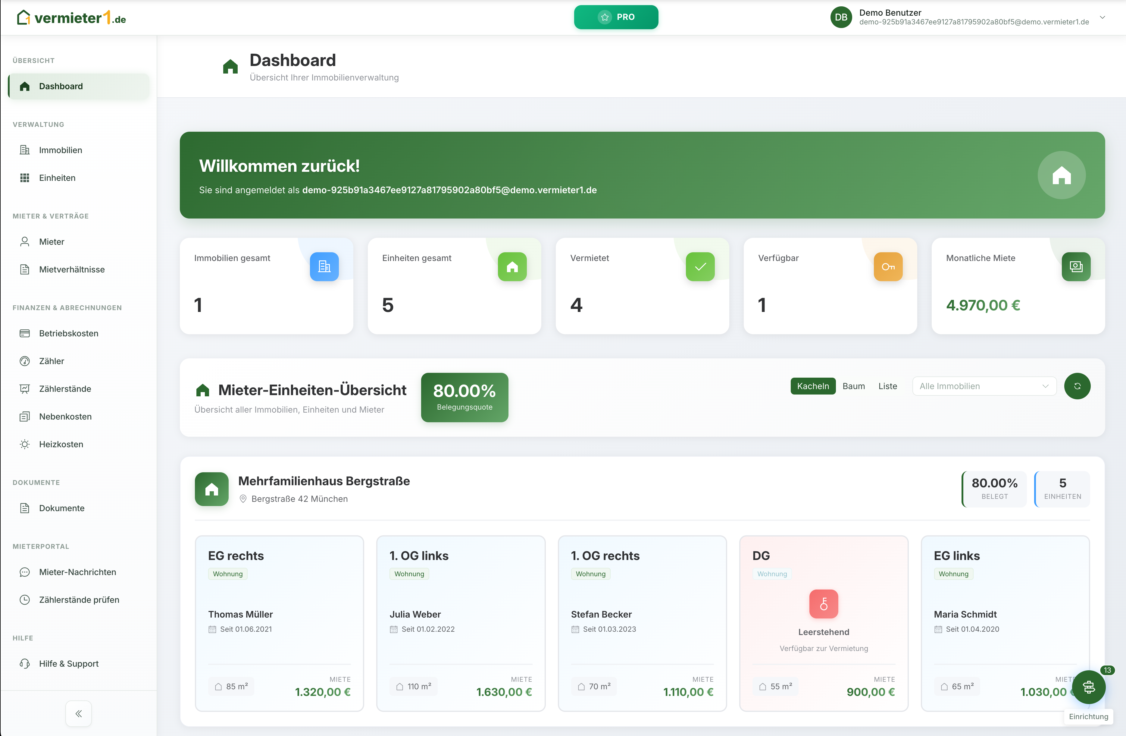 vermieter1.de Dashboard Mockup
