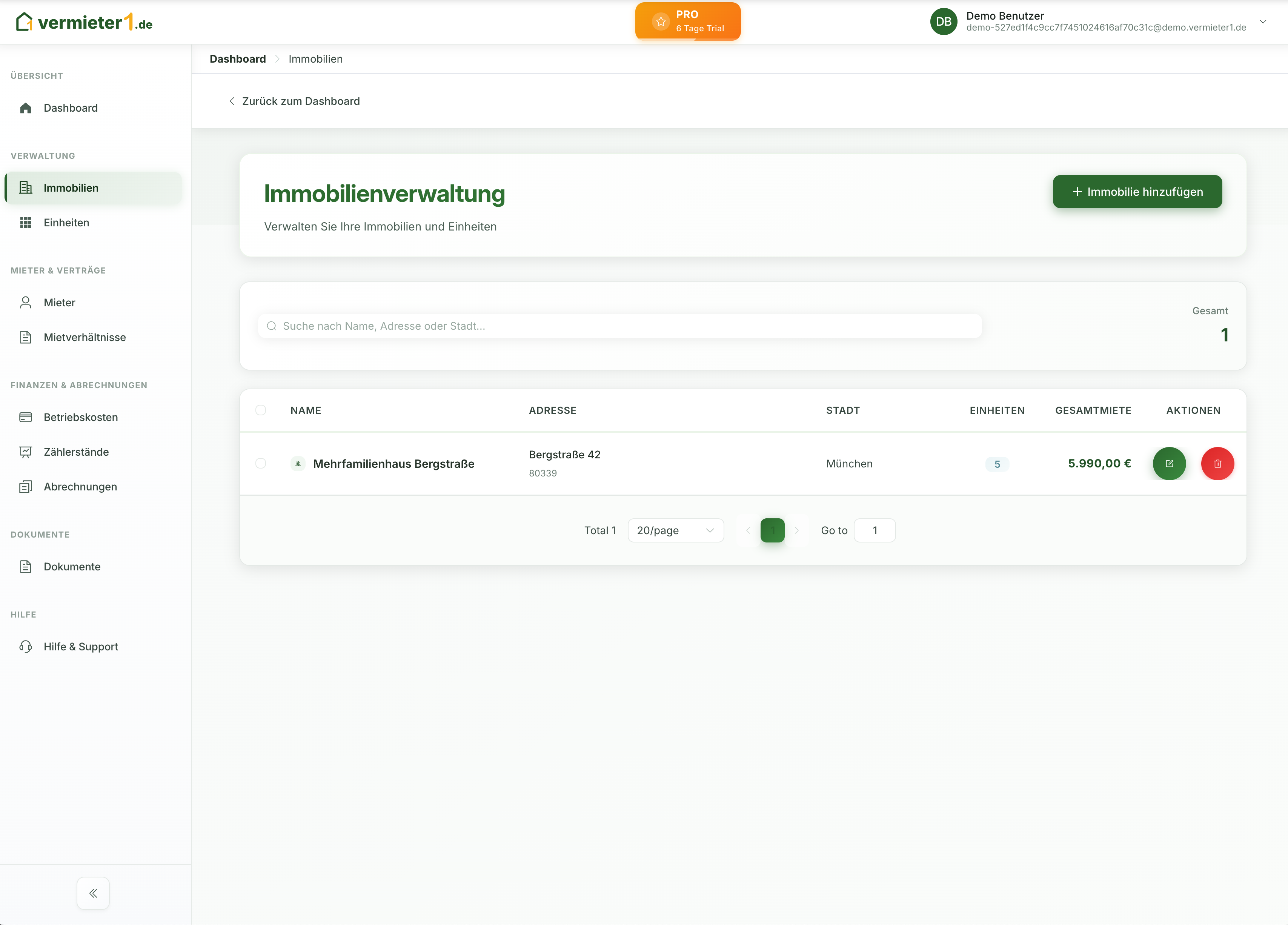 Immobilienverwaltung - Dashboard Vorschau