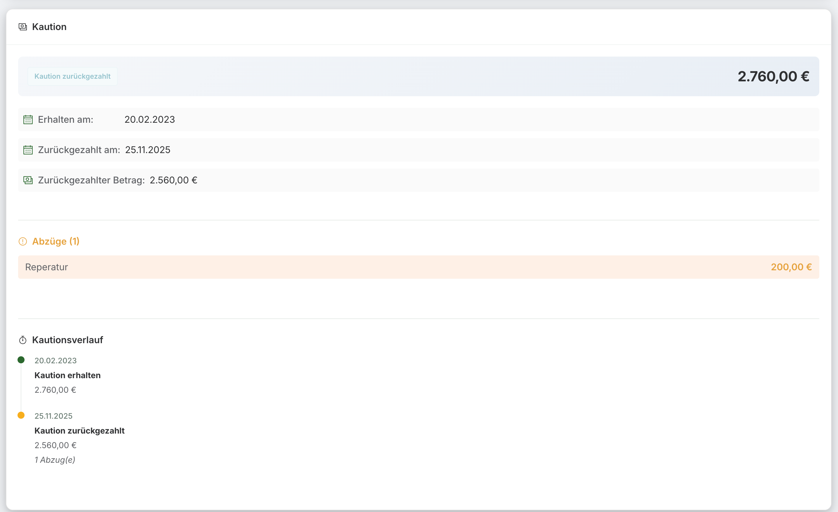 Kaution Status Übersicht