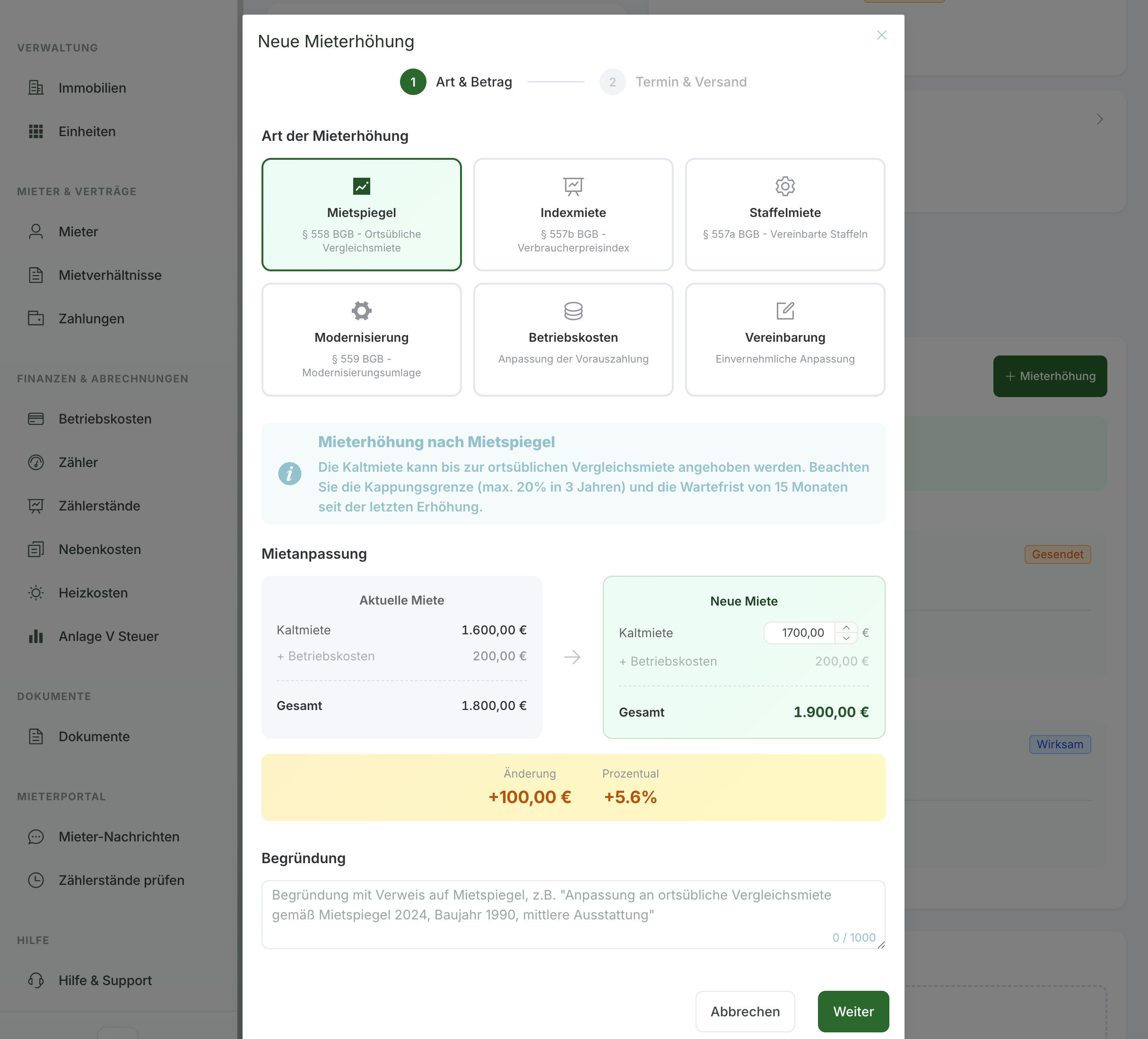 Mieterhöhung erstellen