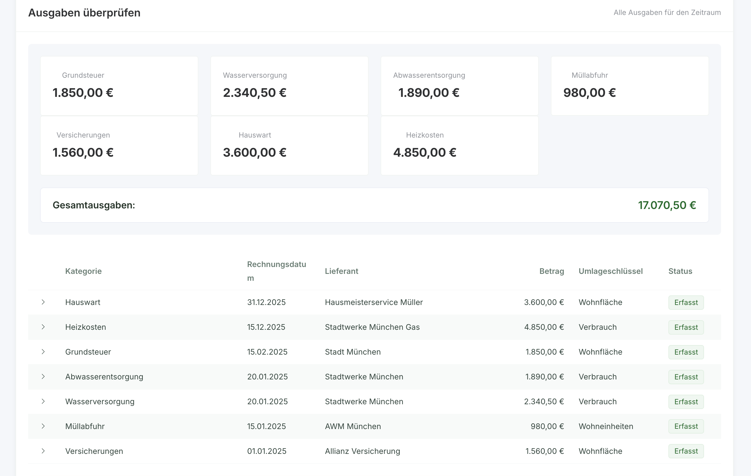 Umlageschlüssel Auswahl