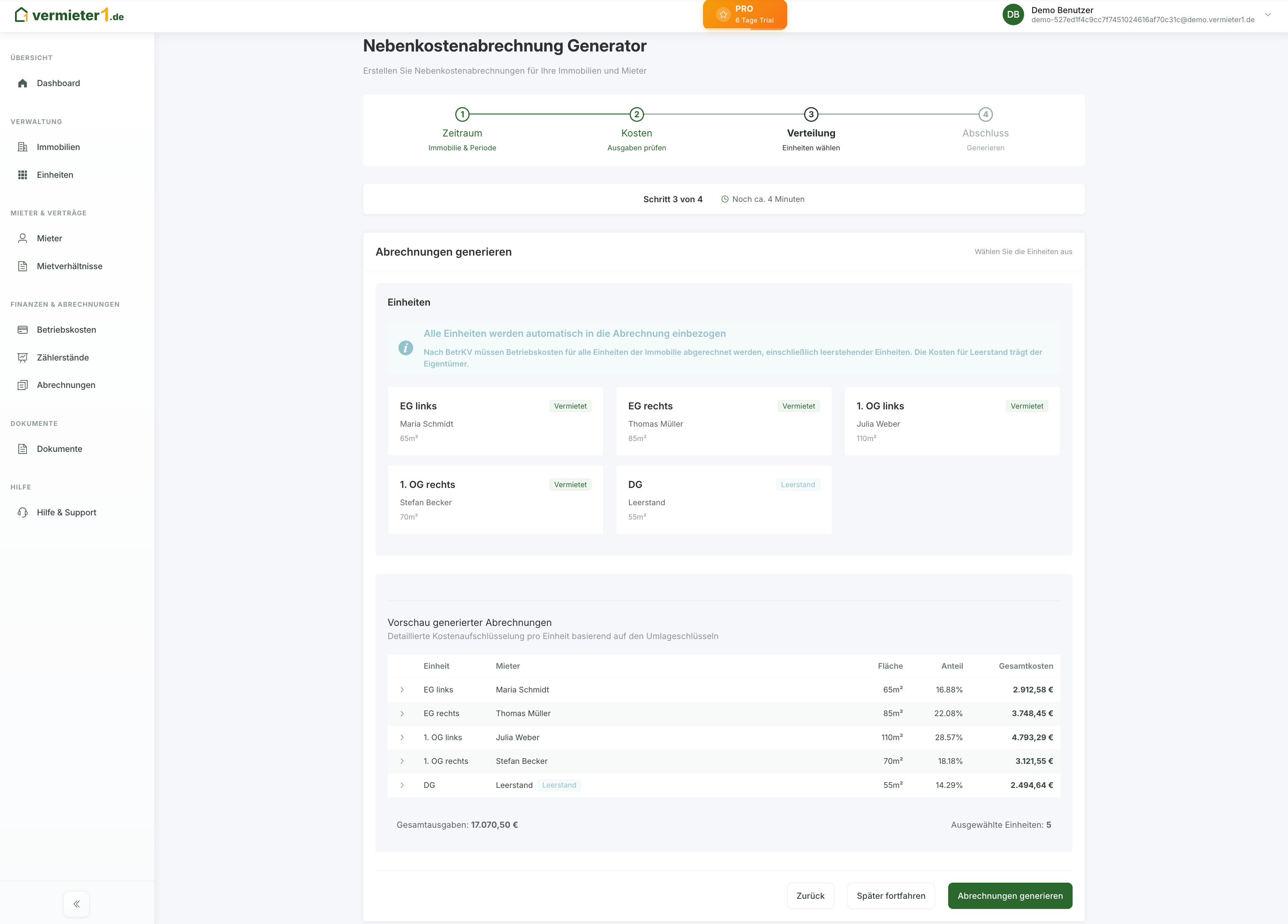 Nebenkostenabrechnung Wizard - Schritt für Schritt