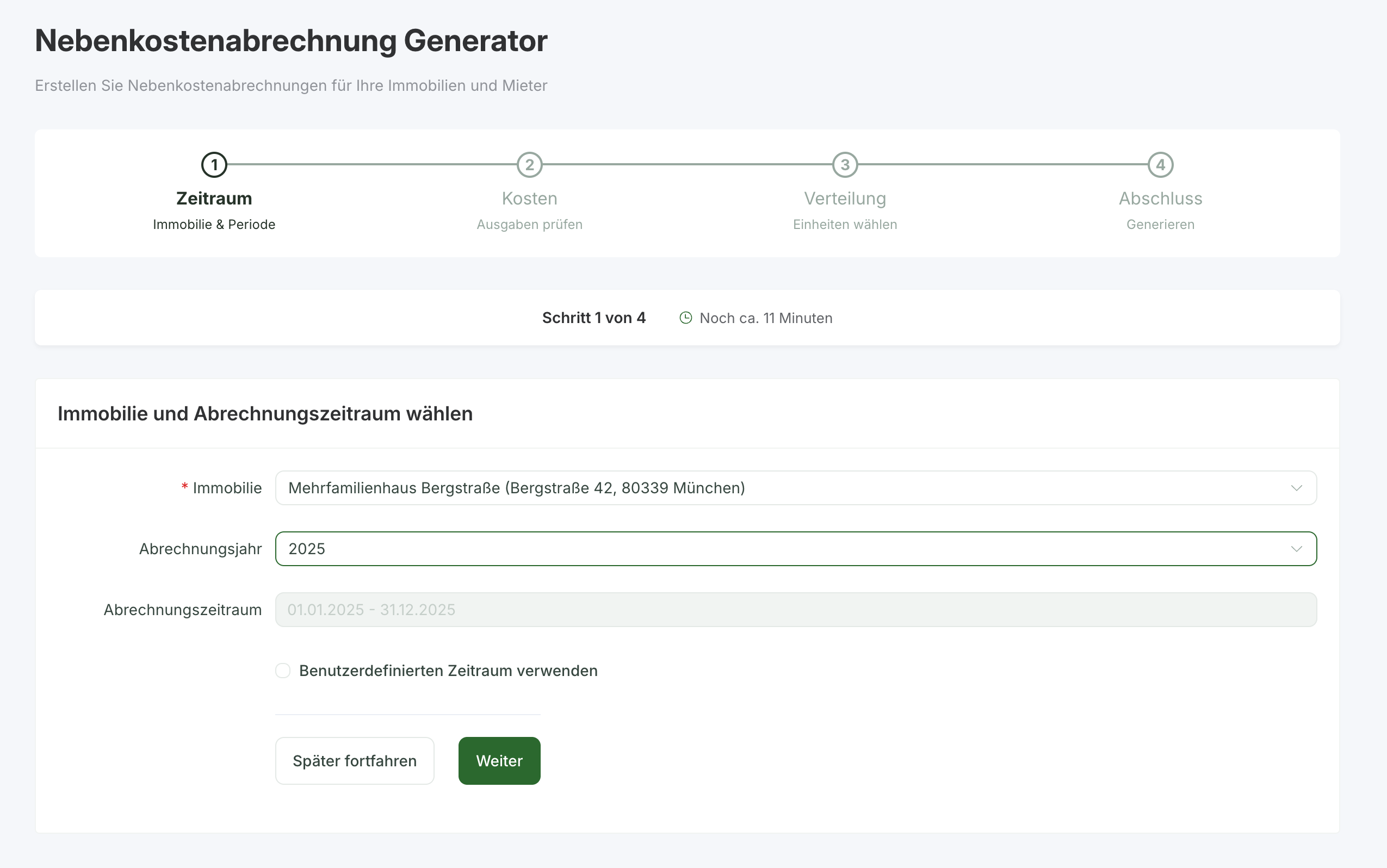 Abrechnungszeitraum auswählen