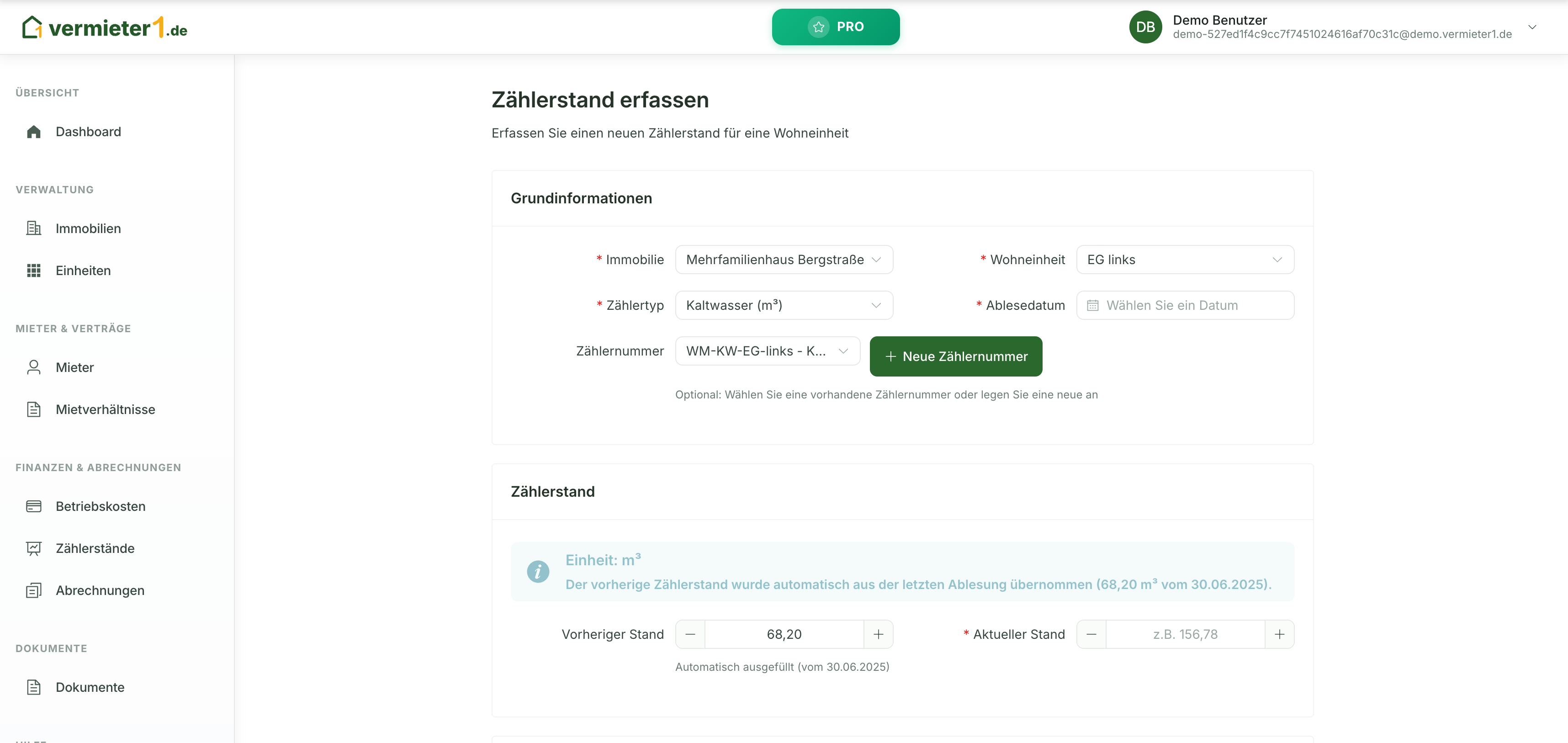 Zählerstand Erfassung