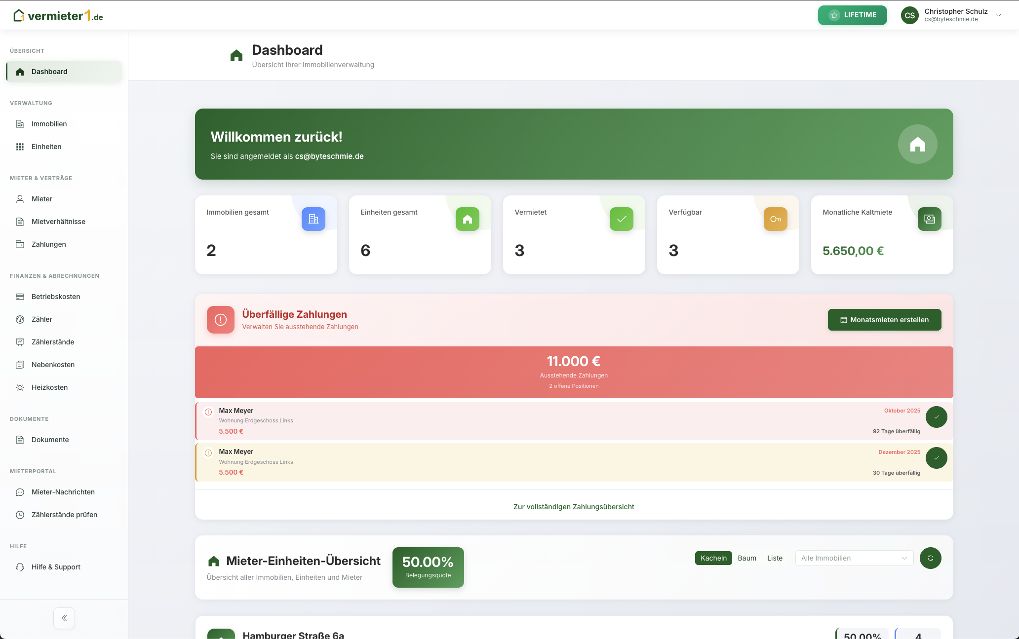 Zahlungsübersicht Dashboard